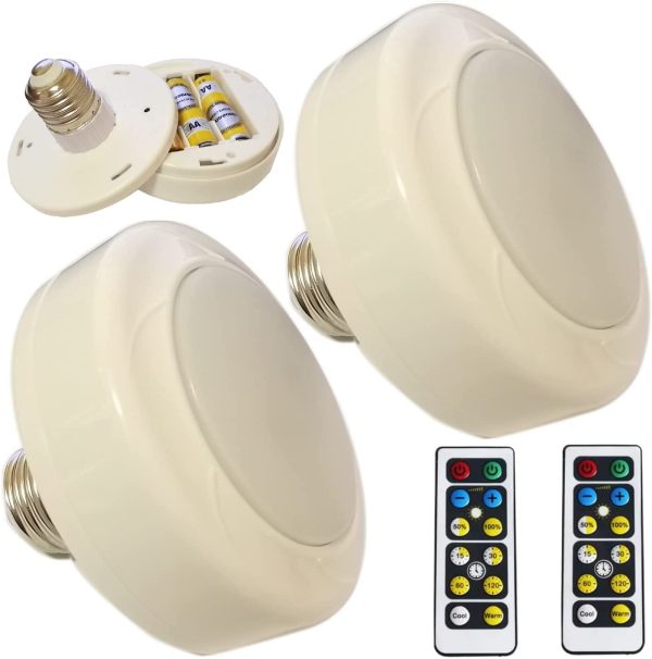 2 Pack Battery Operated Light Bulb with Remote Controlled,Backup Battery Powered Led Light Bulbs