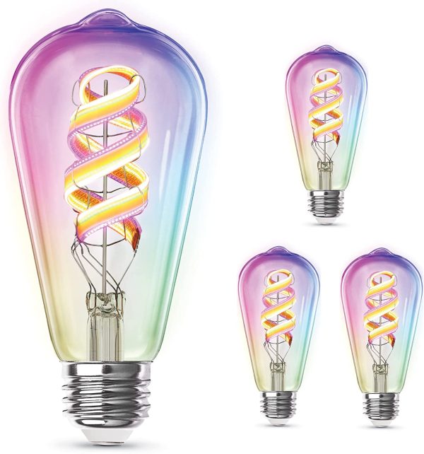 WiFi Bulbs, RGBW Multicolor, 2.4GHz No Hub Required, App Control, Dimmable, ST21 LED Filament Smart Bulb